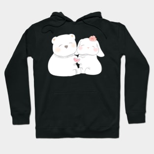 White bear anda Rabbit Couple Love | Bunniesmee Hoodie